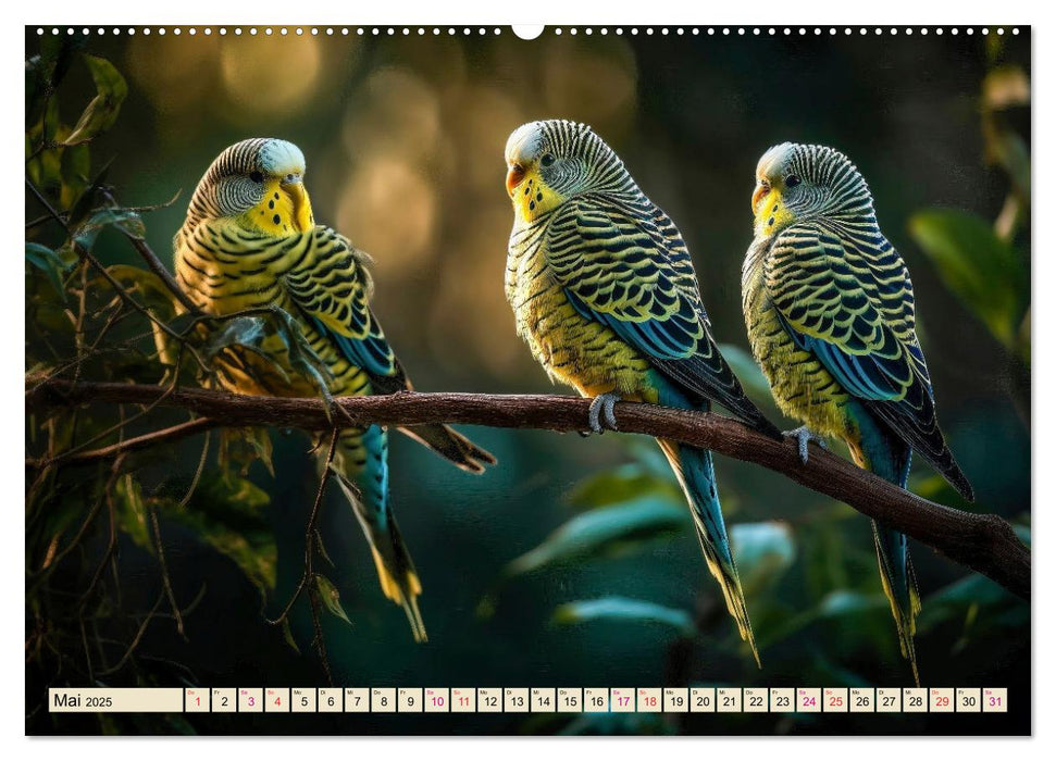 Wellensittiche farbenfroh und munter (CALVENDO Premium Wandkalender 2025)