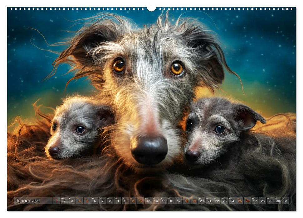 Lurcher Portraits - Zwei Welpen entdecken die Welt (CALVENDO Premium Wandkalender 2025)