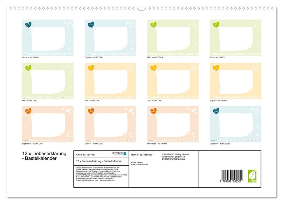 12 x Liebeserklärung - Bastelkalender (CALVENDO Premium Wandkalender 2025)