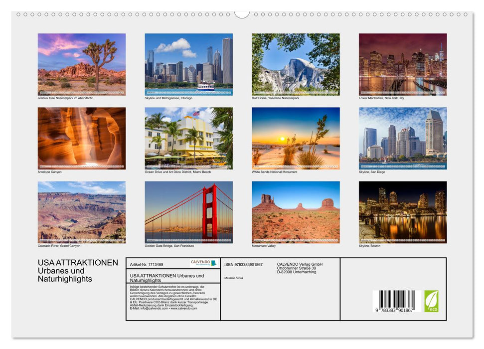 USA ATTRAKTIONEN Urbanes und Naturhighlights (CALVENDO Premium Wandkalender 2025)