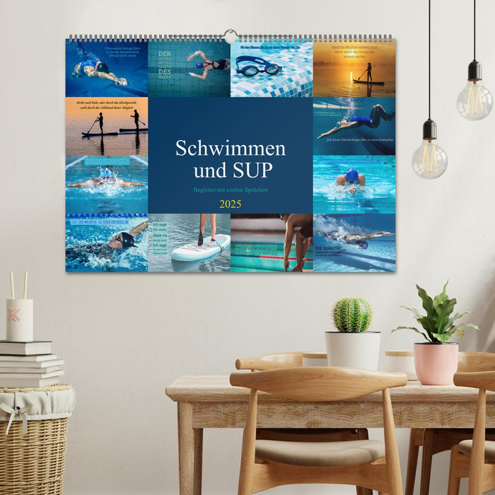 Schwimmen und SUP Begleitet mit coolen Sprüchen (CALVENDO Wandkalender 2025)