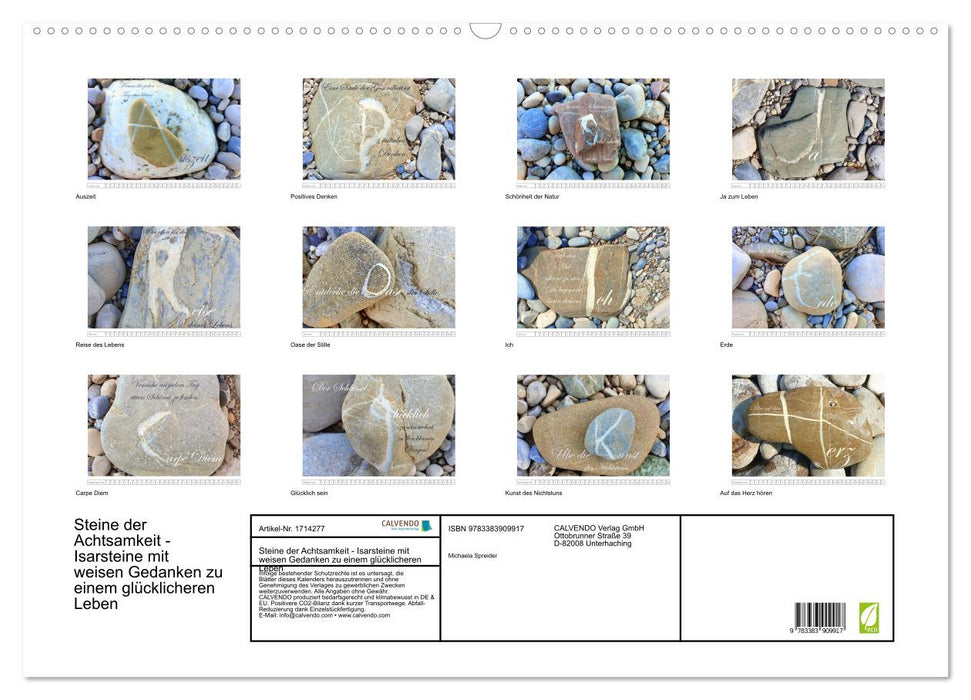 Steine der Achtsamkeit - Isarsteine mit weisen Gedanken zu einem glücklicheren Leben (CALVENDO Wandkalender 2025)