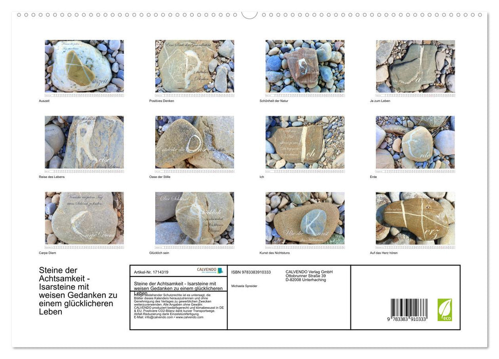 Steine der Achtsamkeit - Isarsteine mit weisen Gedanken zu einem glücklicheren Leben (CALVENDO Premium Wandkalender 2025)