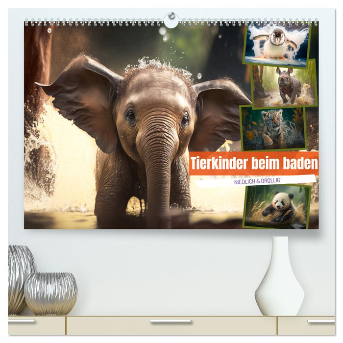 Tierkinder beim baden (CALVENDO Premium Wandkalender 2025)