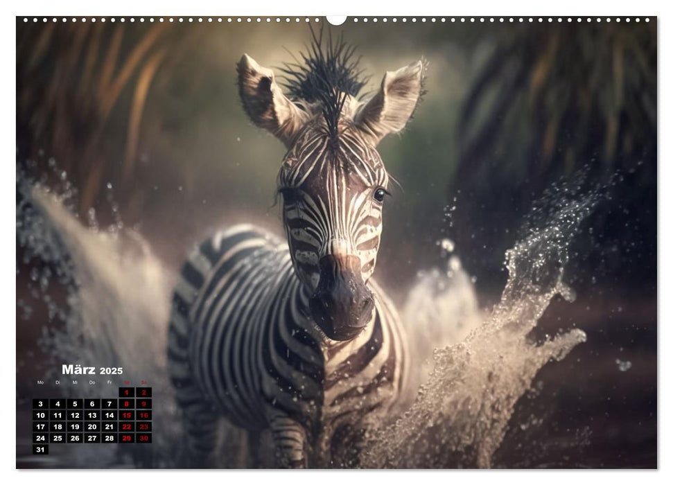 Tierkinder beim baden (CALVENDO Premium Wandkalender 2025)