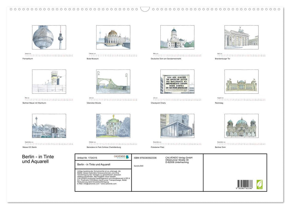 Berlin - in Tinte und Aquarell (CALVENDO Wandkalender 2025)