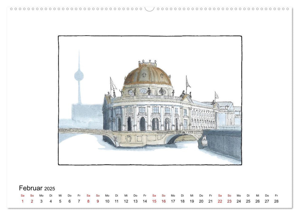 Berlin - in Tinte und Aquarell (CALVENDO Wandkalender 2025)