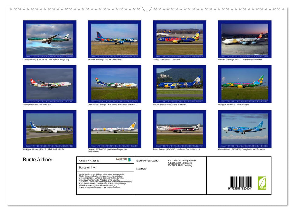 Bunte Airliner (CALVENDO Premium Wandkalender 2025)