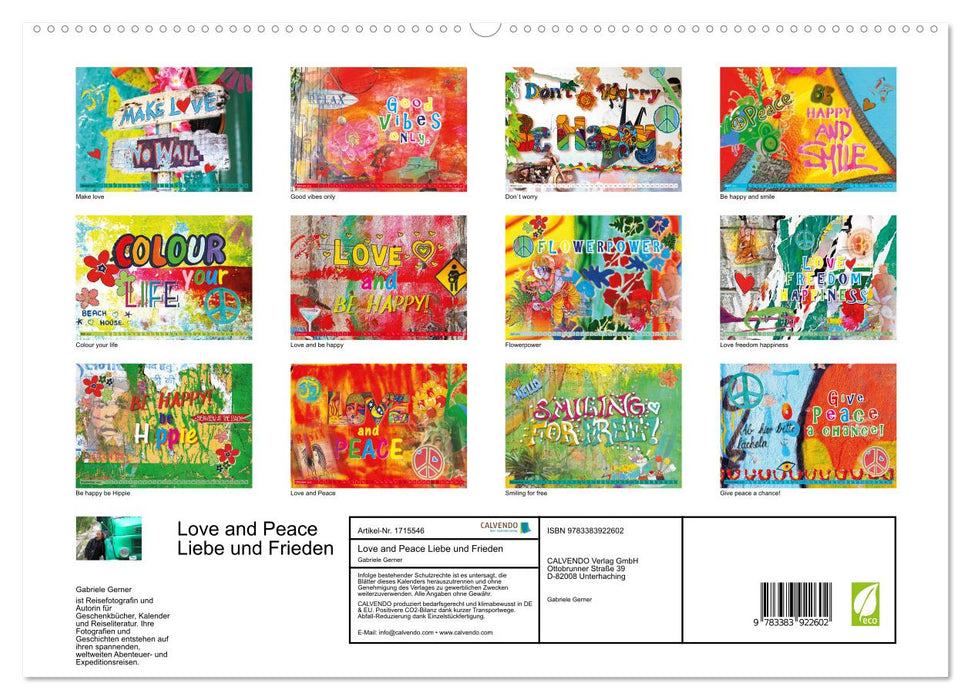 Love and Peace Liebe und Frieden (CALVENDO Premium Wandkalender 2025)