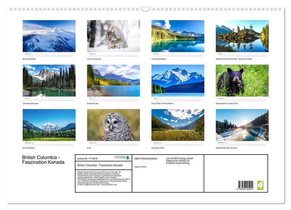 British Columbia - Faszination Kanada (CALVENDO Wandkalender 2025)