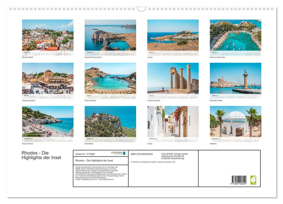 Rhodos - Die Highlights der Insel (CALVENDO Wandkalender 2025)