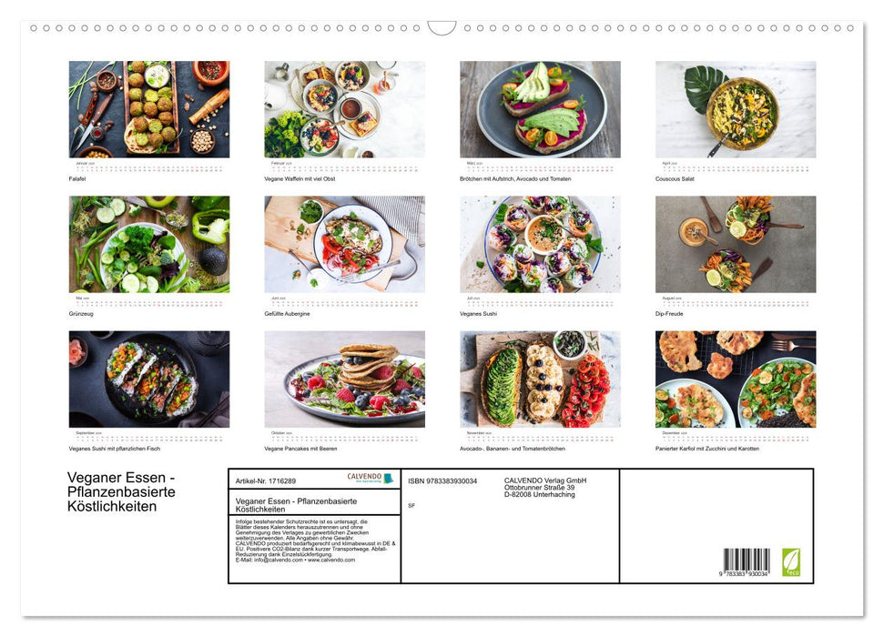 Veganer Essen - Pflanzenbasierte Köstlichkeiten (CALVENDO Wandkalender 2025)