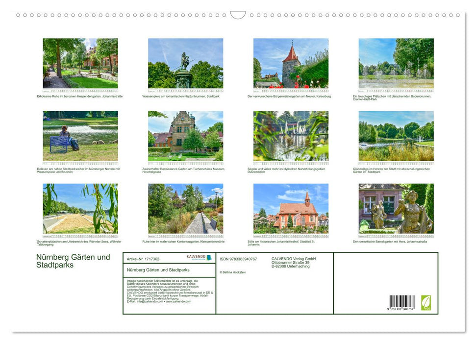 Nürnberg Gärten und Stadtparks (CALVENDO Wandkalender 2025)