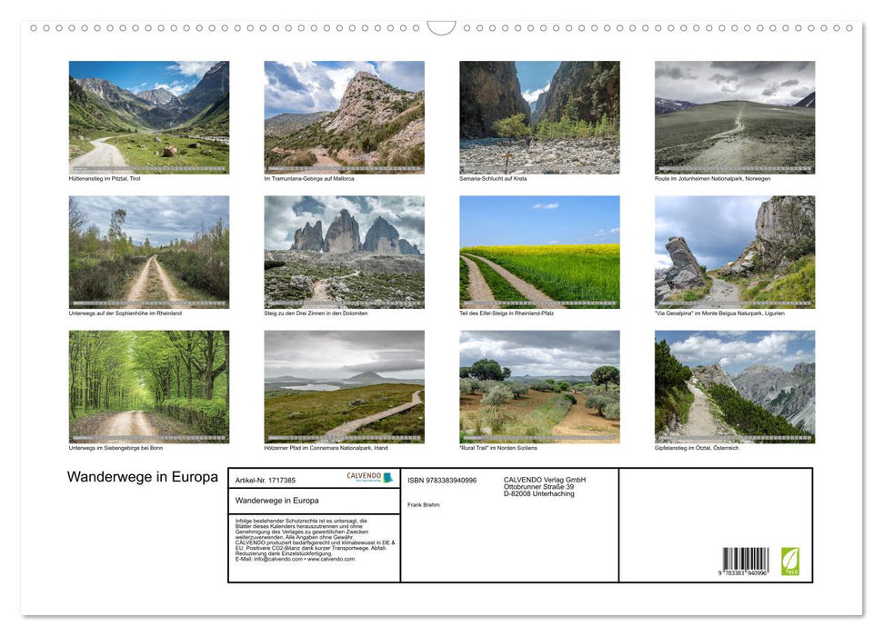 Wanderwege in Europa (CALVENDO Wandkalender 2025)