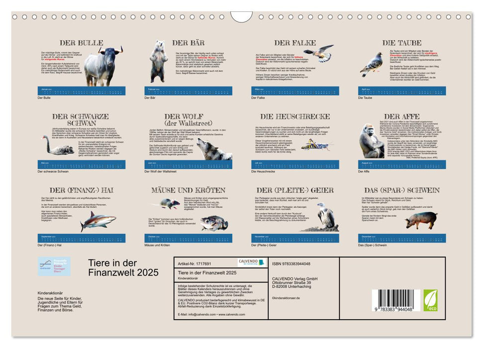 Tiere in der Finanzwelt 2025 (CALVENDO Wandkalender 2025)