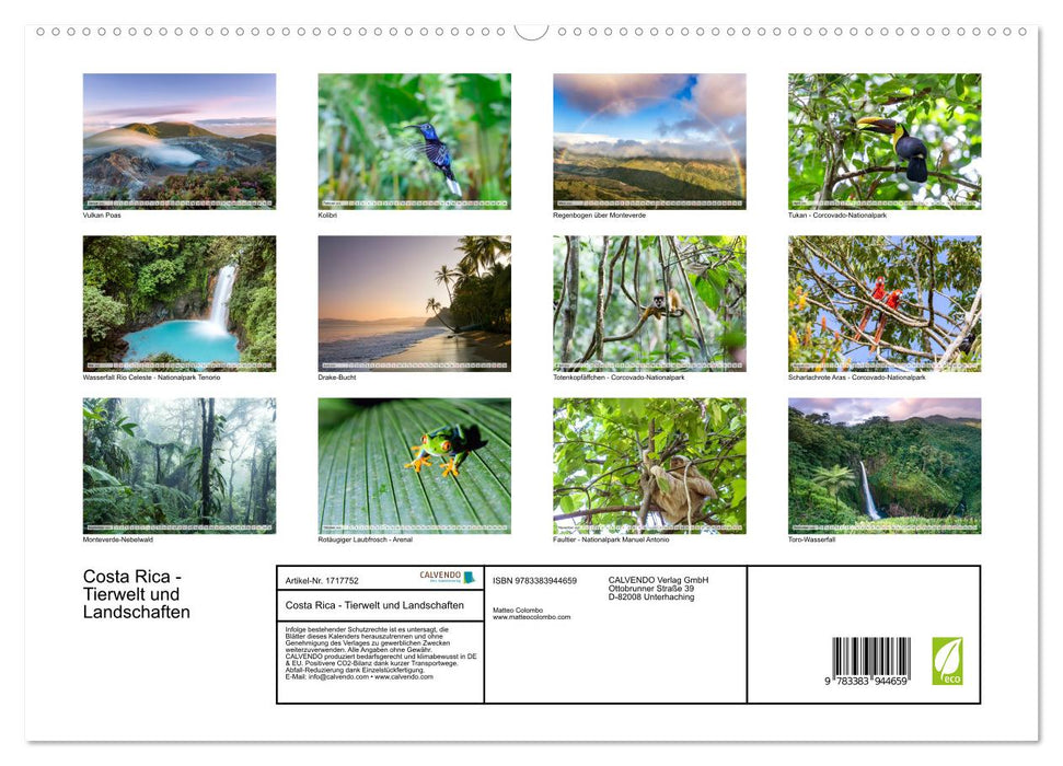 Costa Rica - Tierwelt und Landschaften (CALVENDO Premium Wandkalender 2025)