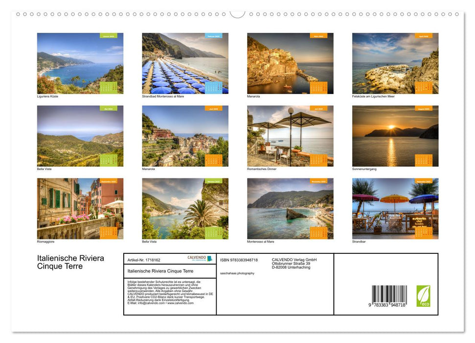 Italienische Riviera Cinque Terre (CALVENDO Premium Wandkalender 2025)