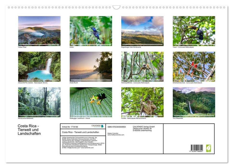 Costa Rica - Tierwelt und Landschaften (CALVENDO Wandkalender 2025)