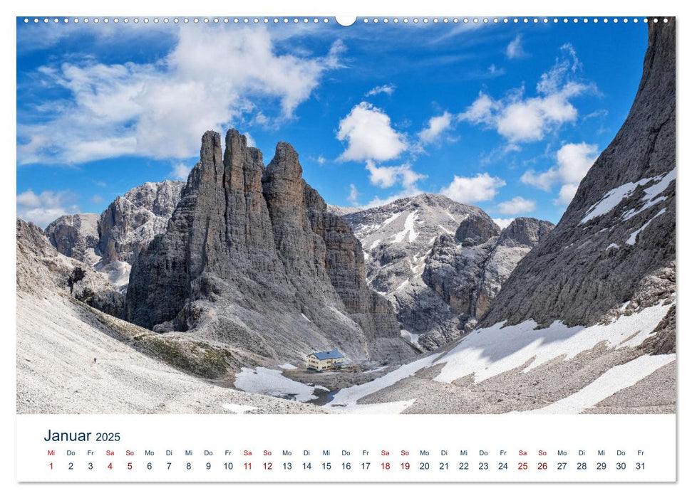 Die Dolomiten - Wanderung durch den Naturpark Schlern-Rosengarten (CALVENDO Premium Wandkalender 2025)