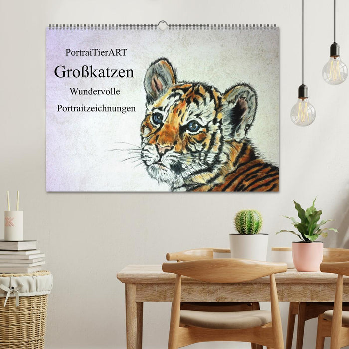 PortraiTierART Großkatzen - Wundervolle Portraitzeichnungen (CALVENDO Wandkalender 2025)