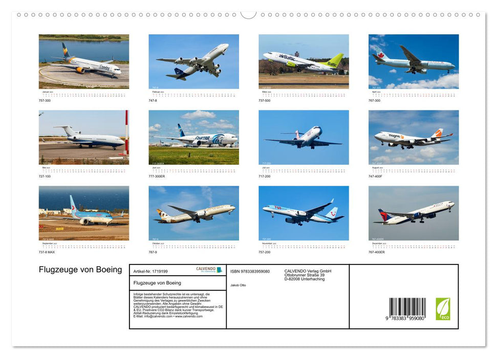 Flugzeuge von Boeing (CALVENDO Premium Wandkalender 2025)