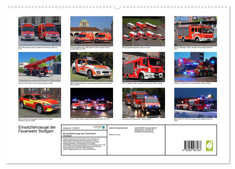 Einsatzfahrzeuge der Feuerwehr Stuttgart (CALVENDO Premium Wandkalender 2025)