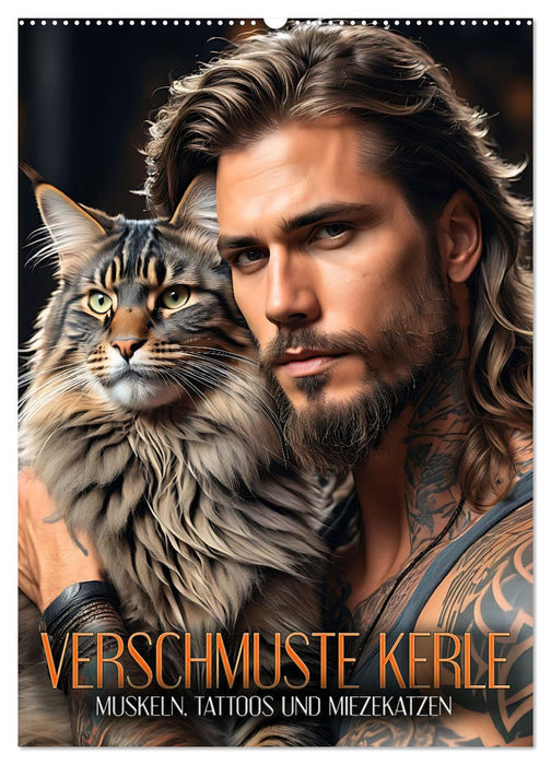 Verschmuste Kerle - Muskeln, Tattoos und Miezekatzen (CALVENDO Wandkalender 2025)