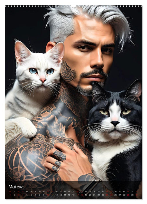 Verschmuste Kerle - Muskeln, Tattoos und Miezekatzen (CALVENDO Premium Wandkalender 2025)