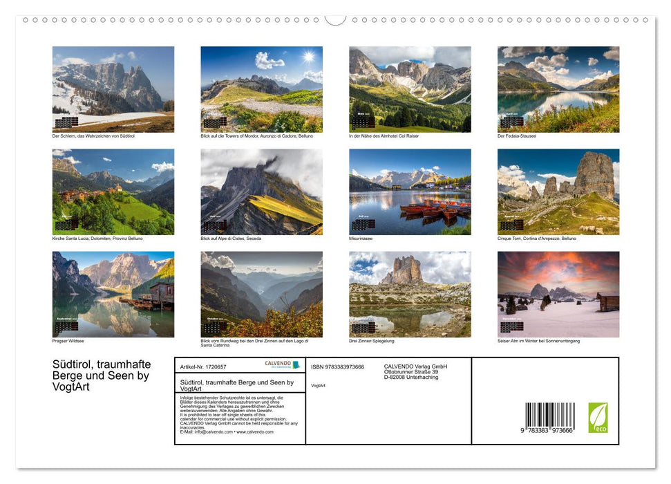 Südtirol, traumhafte Berge und Seen by VogtArt (CALVENDO Premium Wandkalender 2025)