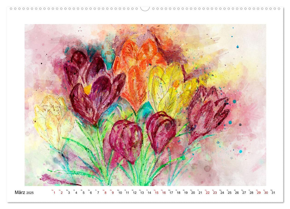 Blüten & Blumen Aquarelle - Farbenfrohe Schönheiten (CALVENDO Premium Wandkalender 2025)