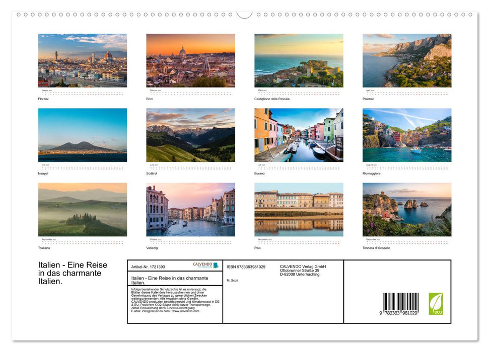 Italien - Eine Reise in das charmante Italien. (CALVENDO Premium Wandkalender 2025)