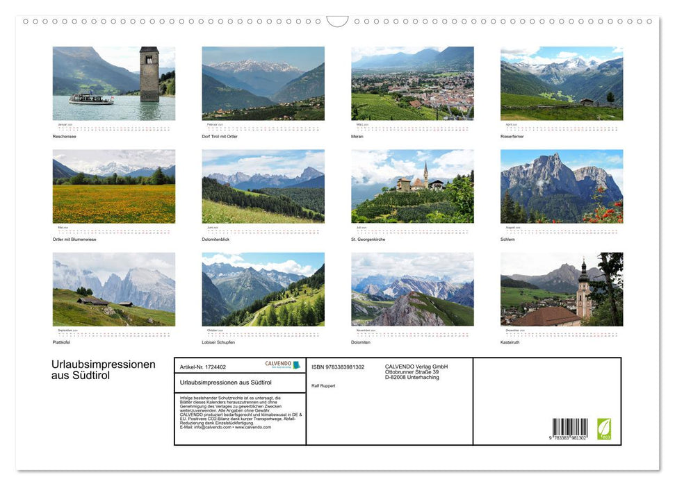 Urlaubsimpressionen aus Südtirol (CALVENDO Wandkalender 2025)