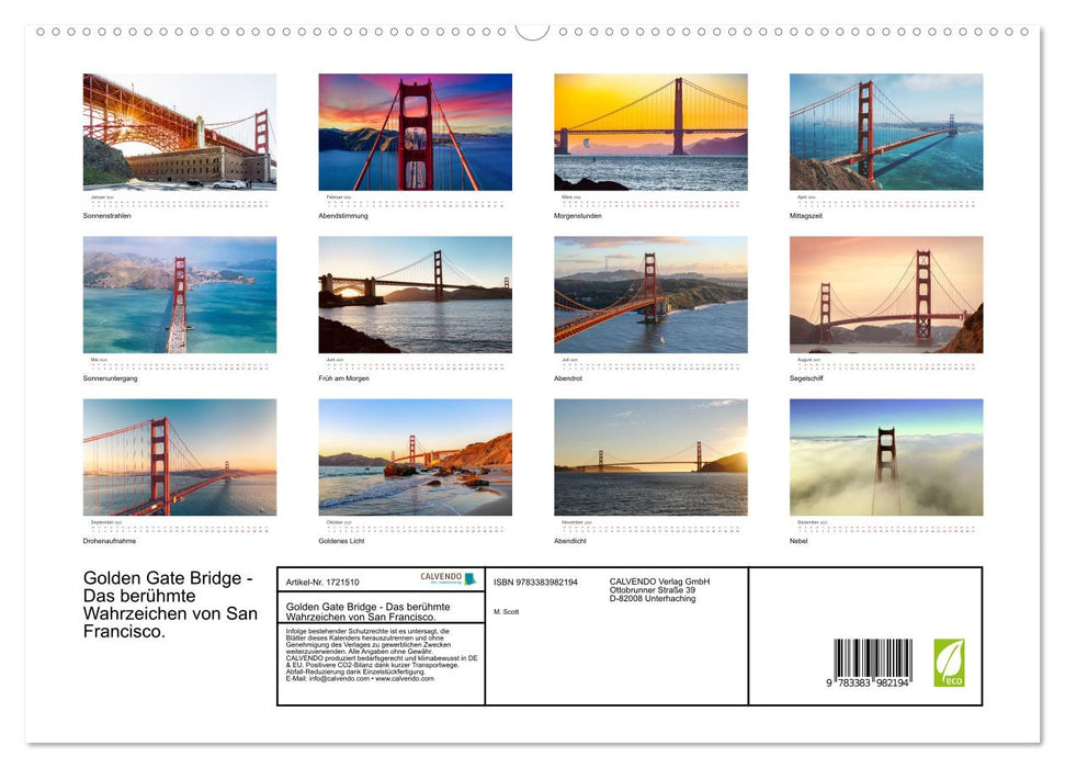 Golden Gate Bridge - Das berühmte Wahrzeichen von San Francisco. (CALVENDO Wandkalender 2025)