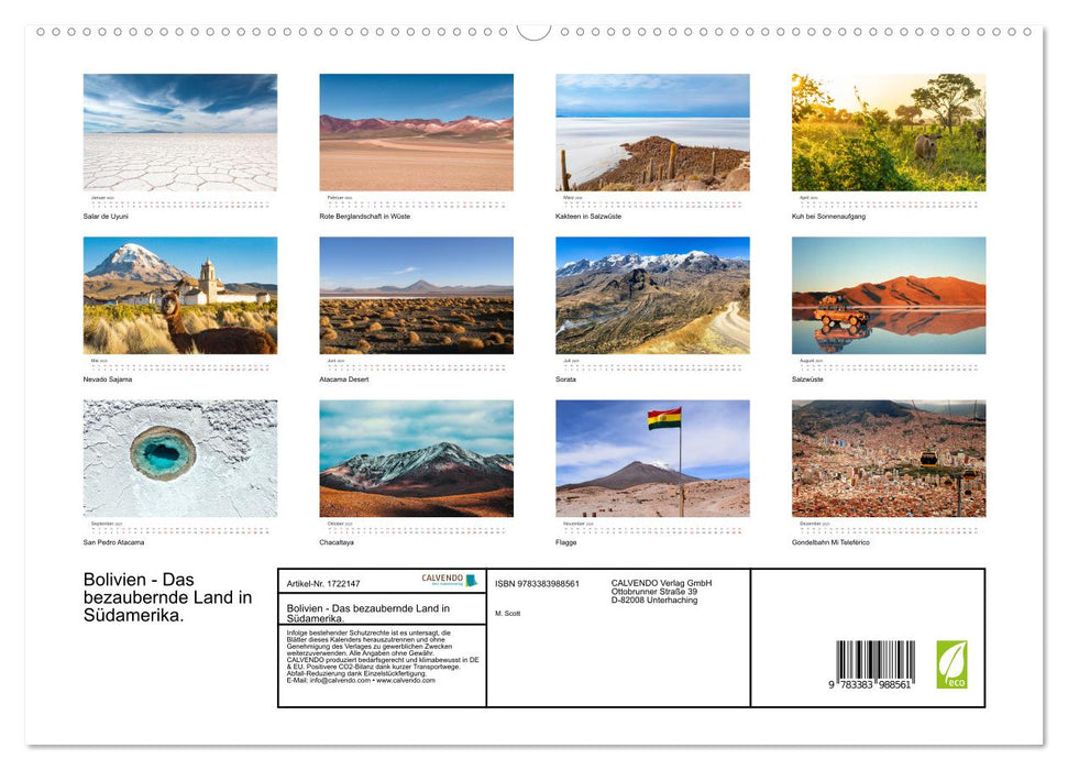 Bolivien - Das bezaubernde Land in Südamerika. (CALVENDO Wandkalender 2025)