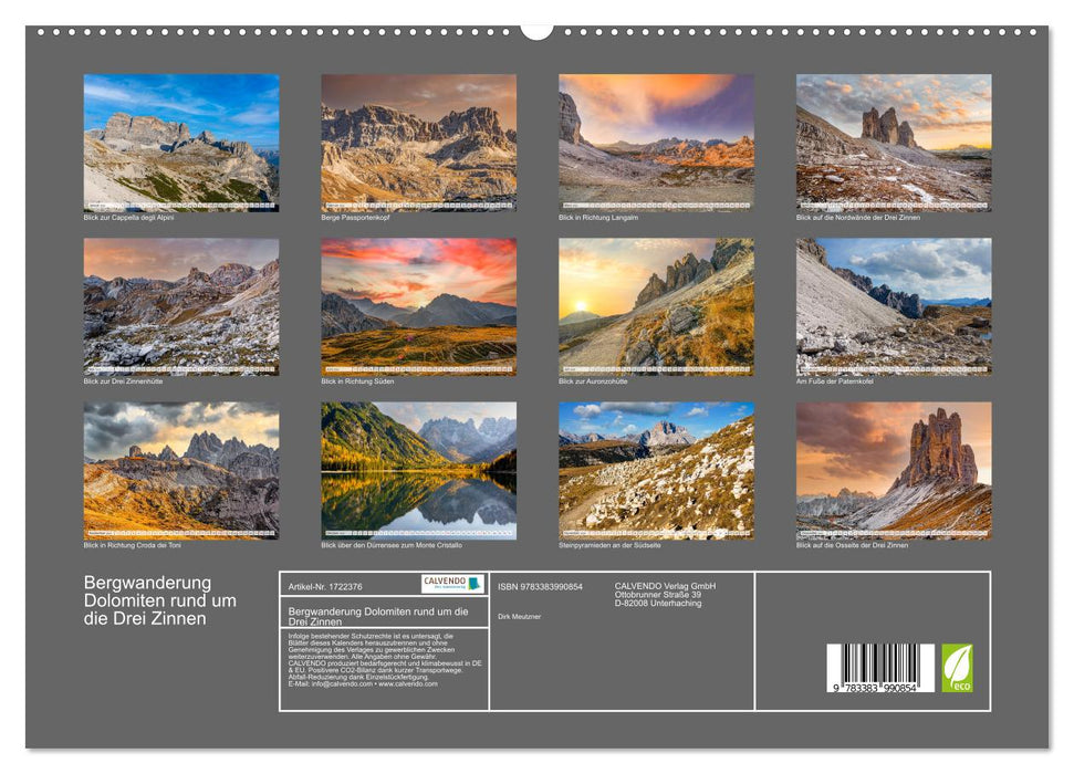 Bergwanderung Dolomiten rund um die Drei Zinnen (CALVENDO Premium Wandkalender 2025)