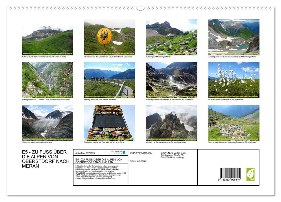 E5 - ZU FUSS ÜBER DIE ALPEN VON OBERSTDORF NACH MERAN (CALVENDO Premium Wandkalender 2025)