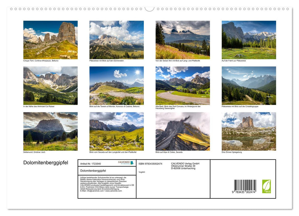 Dolomitenberggipfel (CALVENDO Premium Wandkalender 2025)