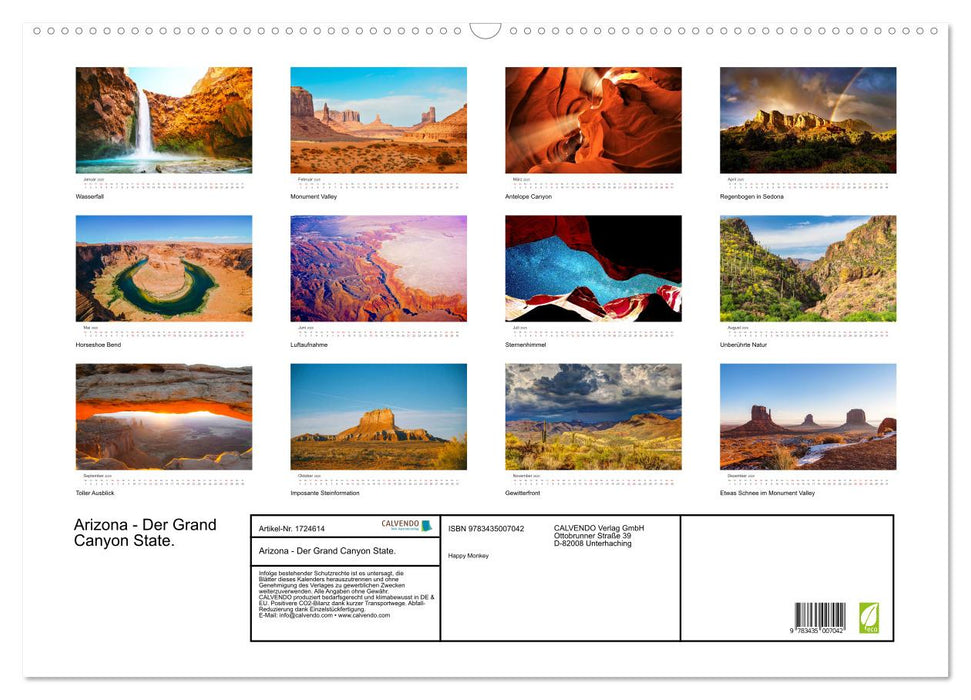 Arizona - Der Grand Canyon State. (CALVENDO Wandkalender 2025)