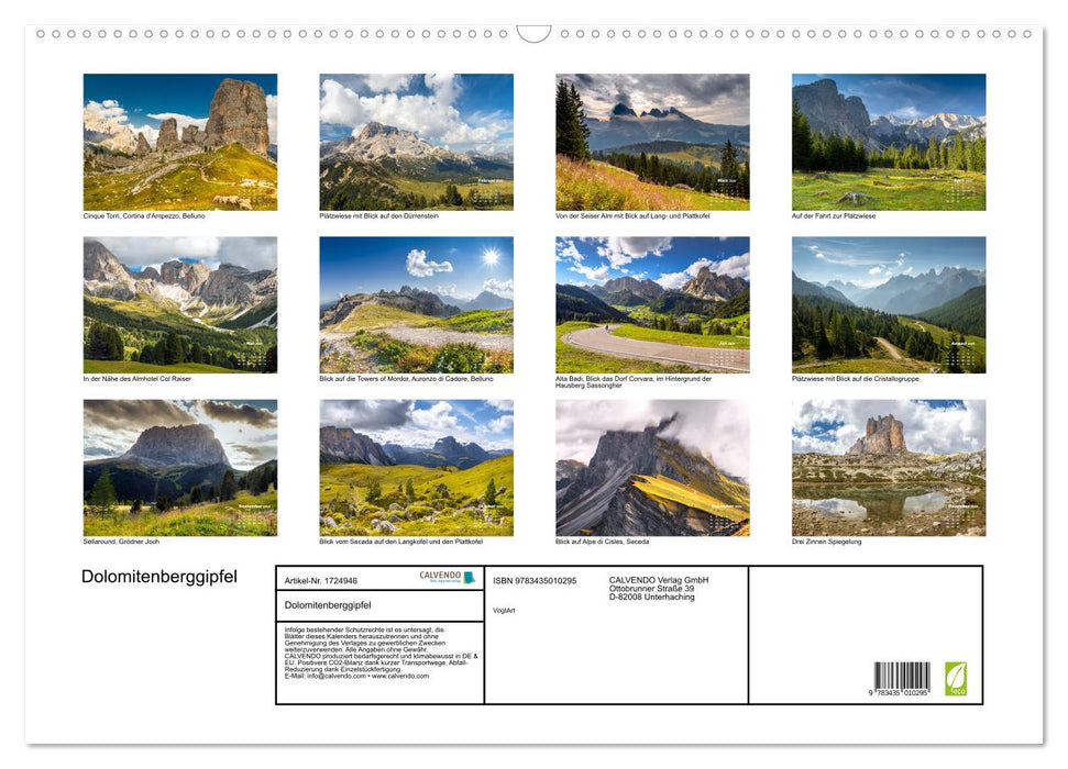 Dolomitenberggipfel (CALVENDO Wandkalender 2025)