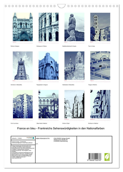 France en bleu - Frankreichs Sehenswürdigkeiten in den Nationalfarben (CALVENDO Wandkalender 2025)