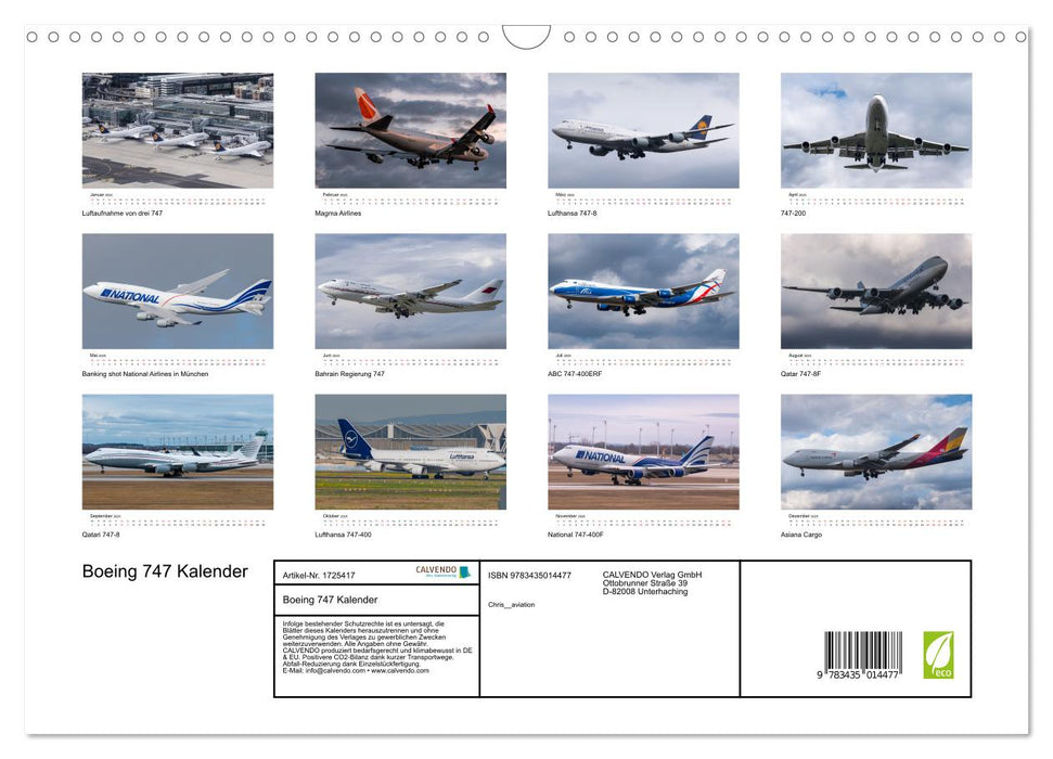 Boeing 747 Kalender (CALVENDO Wandkalender 2025)