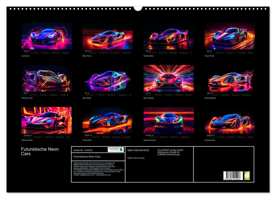 Futuristische Neon Cars (CALVENDO Wandkalender 2025)