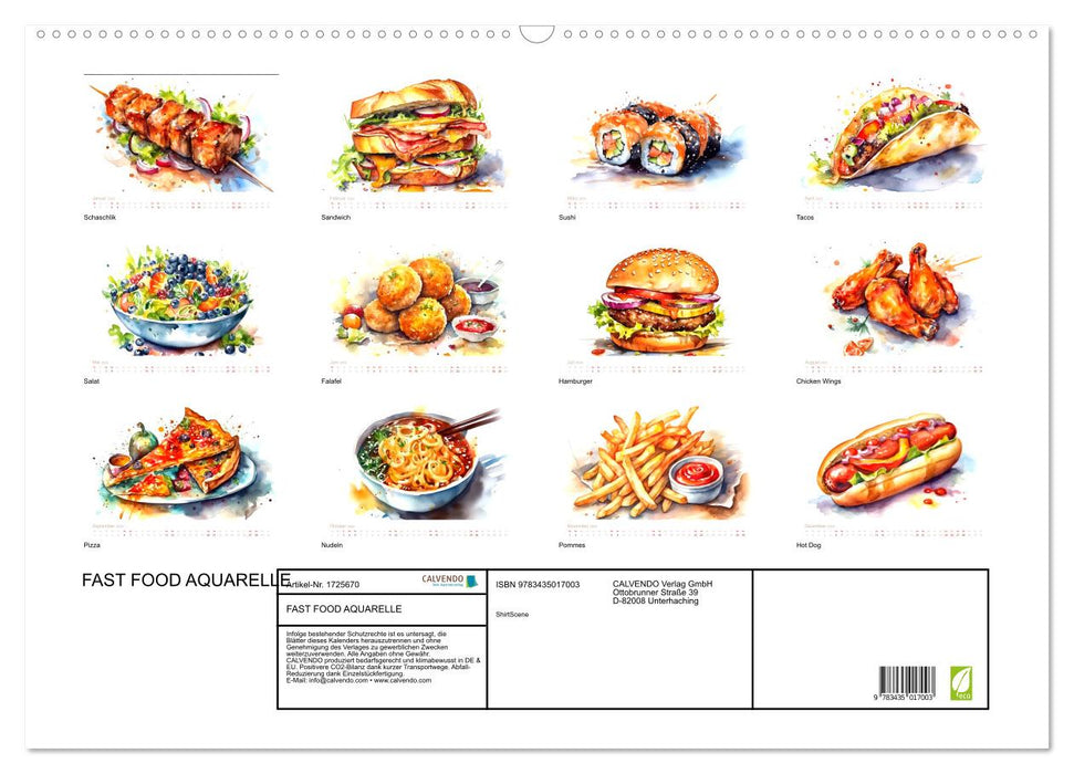 FAST FOOD AQUARELLE (CALVENDO Wandkalender 2025)