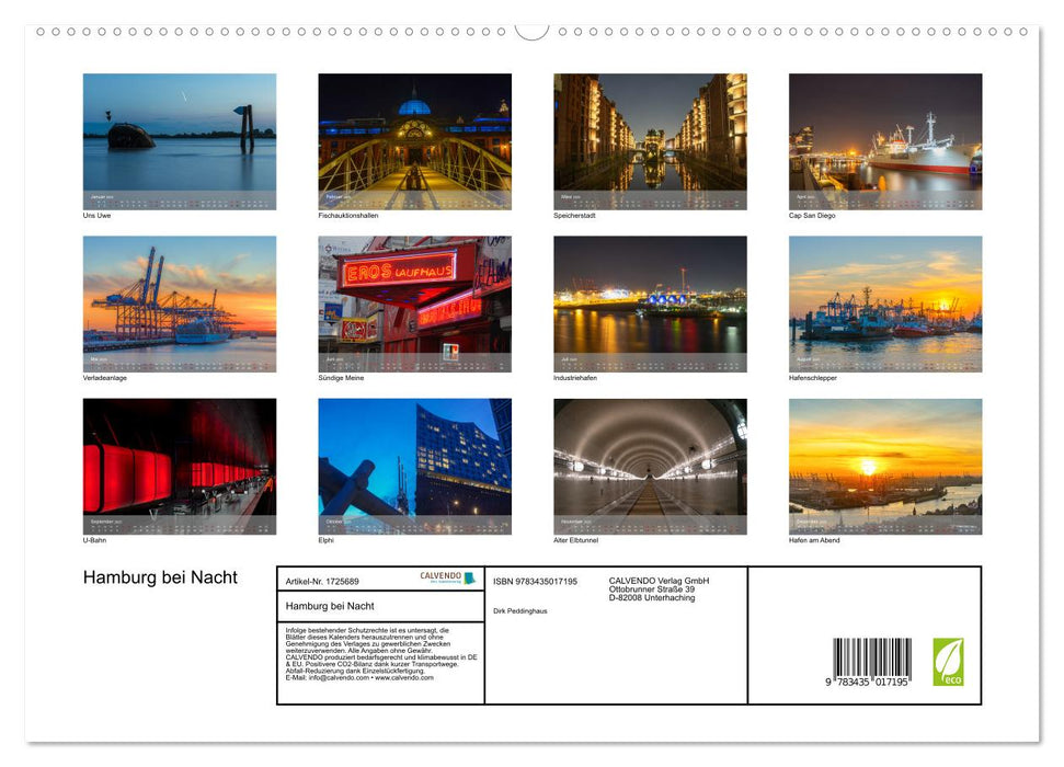 Hamburg bei Nacht (CALVENDO Premium Wandkalender 2025)