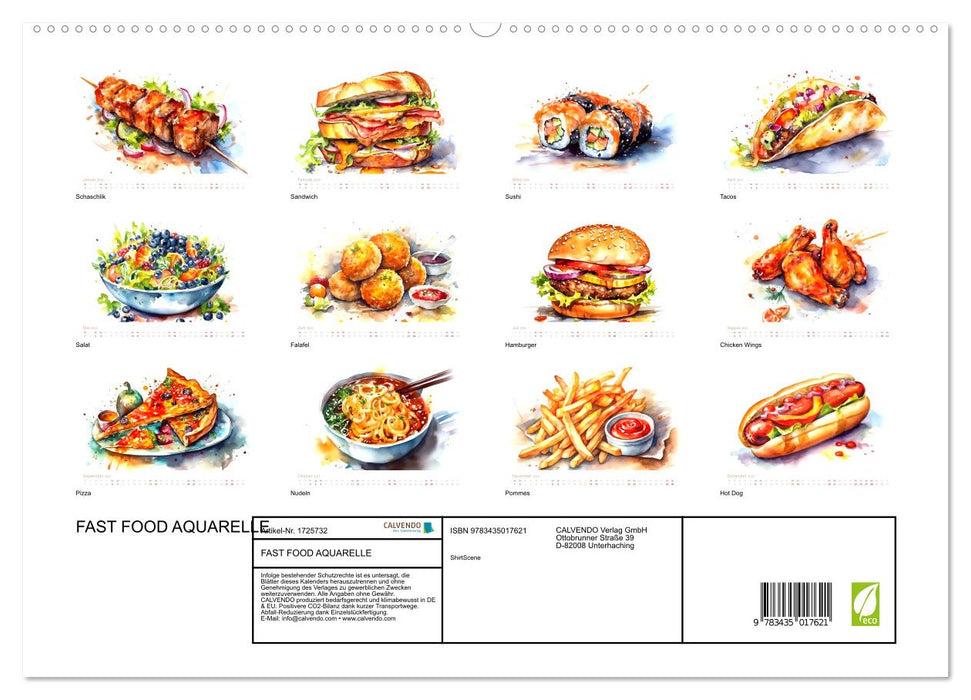 FAST FOOD AQUARELLE (CALVENDO Premium Wandkalender 2025)