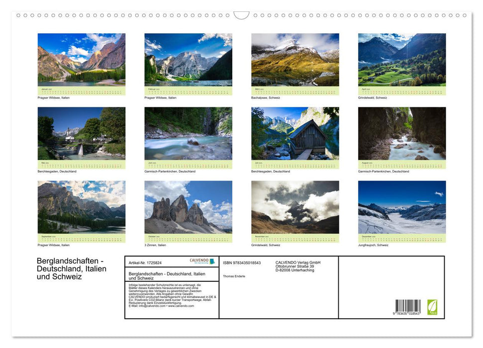 Berglandschaften - Deutschland, Italien und Schweiz (CALVENDO Wandkalender 2025)