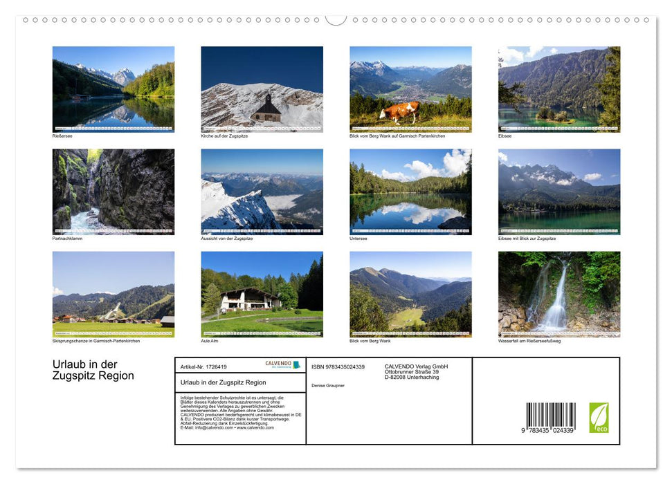 Urlaub in der Zugspitz Region (CALVENDO Wandkalender 2025)