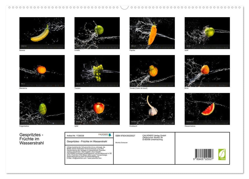 Gespritztes - Früchte im Wasserstrahl (CALVENDO Premium Wandkalender 2025)