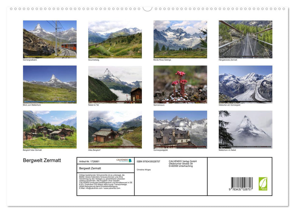 Bergwelt Zermatt (CALVENDO Wandkalender 2025)