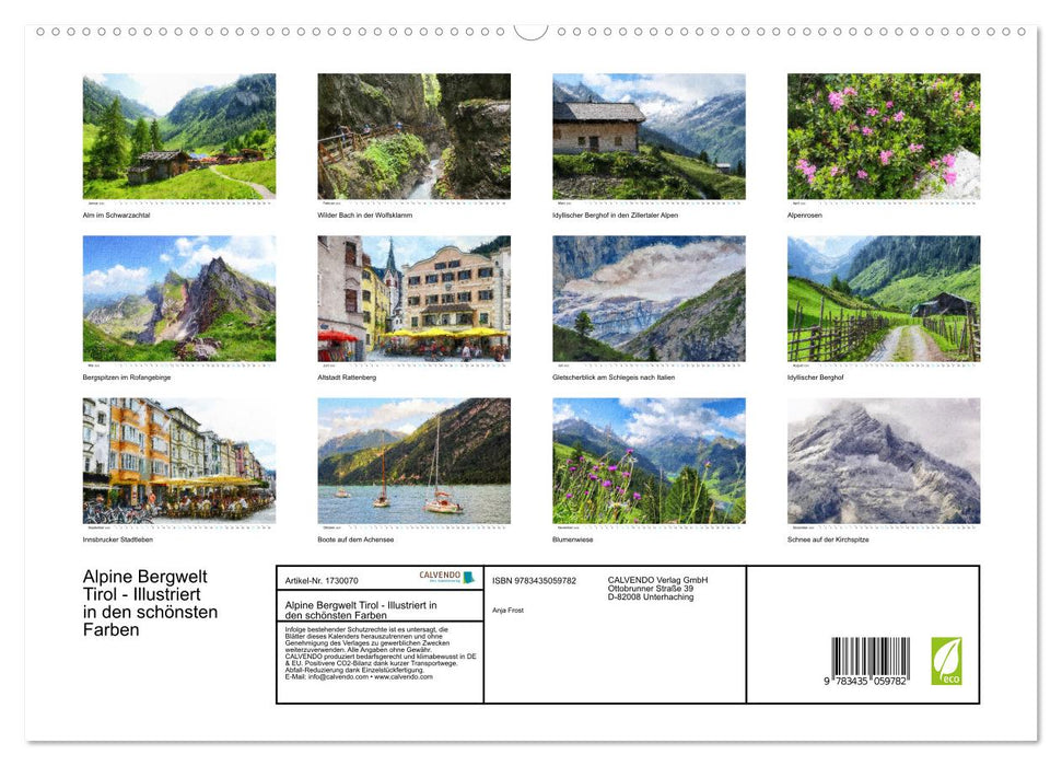 Alpine Bergwelt Tirol - Illustriert in den schönsten Farben (CALVENDO Premium Wandkalender 2025)